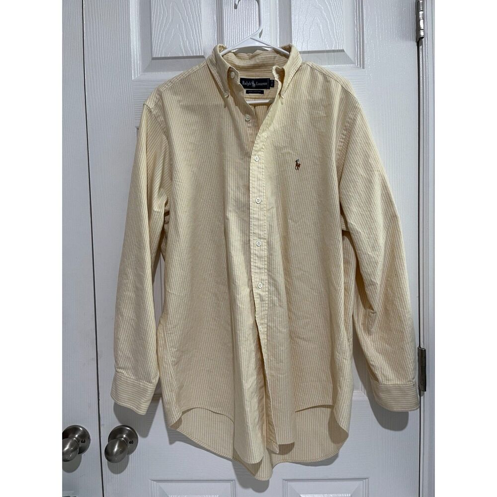 Polo Ralph Lauren Men's 16.5/34 Yellow White Striped Cotton Button Down Shirt
